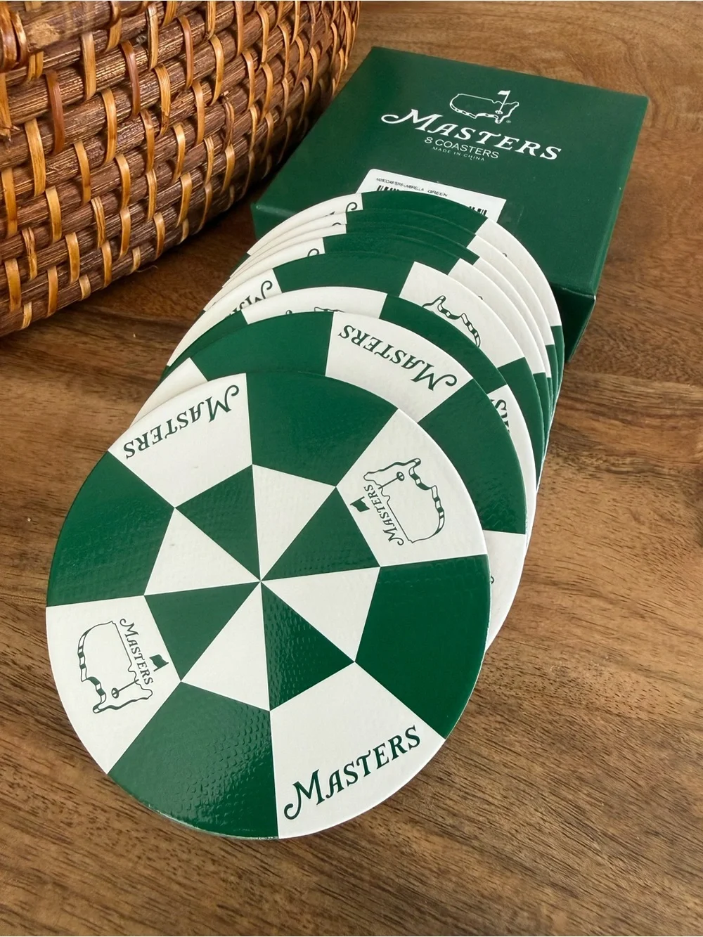 Masters Green and White Round Coaster Set